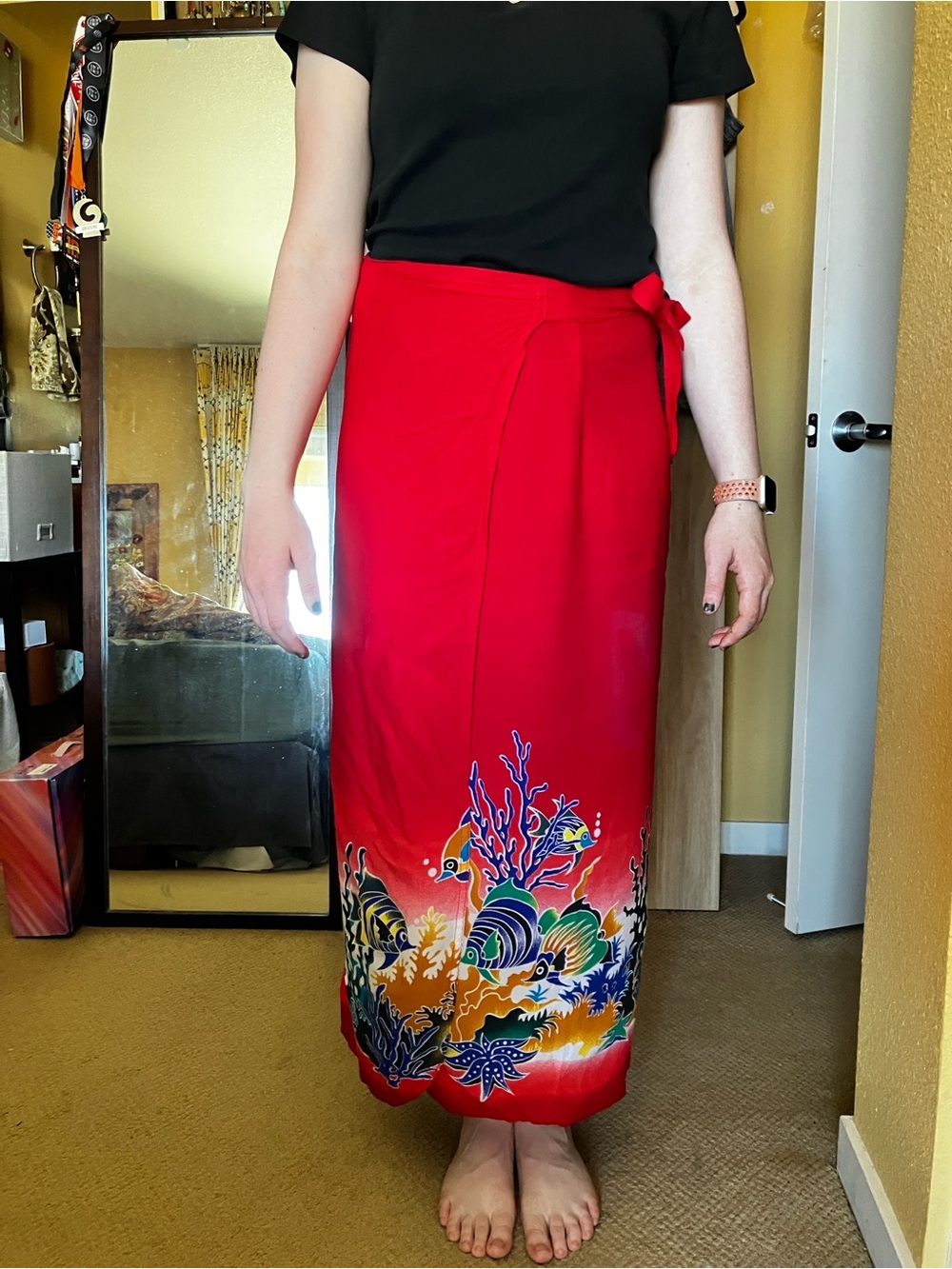Red Tropical Fish Wrap Skirt